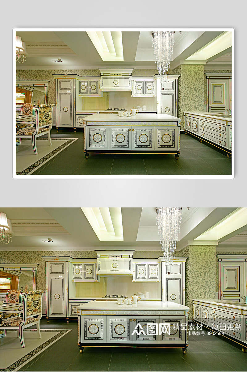 开放式厨房法式别墅样板间图片素材