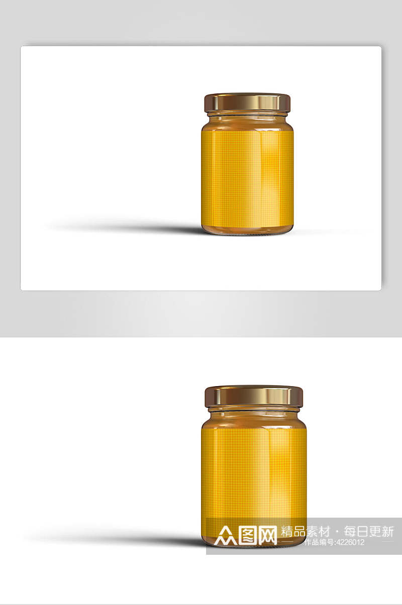 黄色立体留白玻璃蜂蜜罐头瓶样机素材