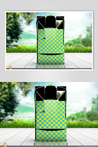 黄绿色块高端大气盒装饮料包装样机