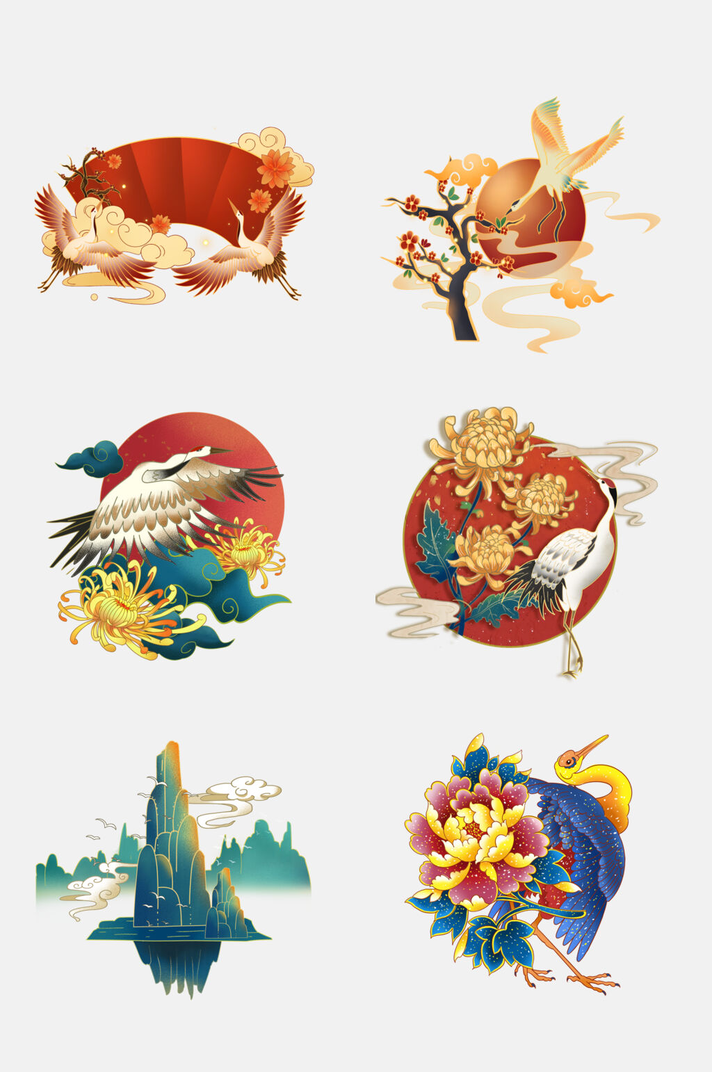 国潮仙鹤插画免抠设计素材素材