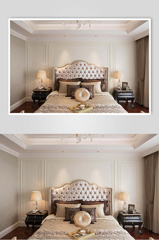 正面照床上用品简约温馨优雅欧式别墅图片