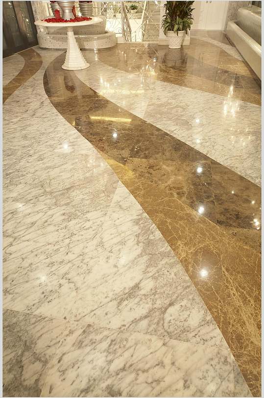 特写简欧金色曲线瓷砖地面家装设计图片