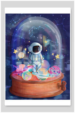 宇宙月球日水晶球宇航员插画