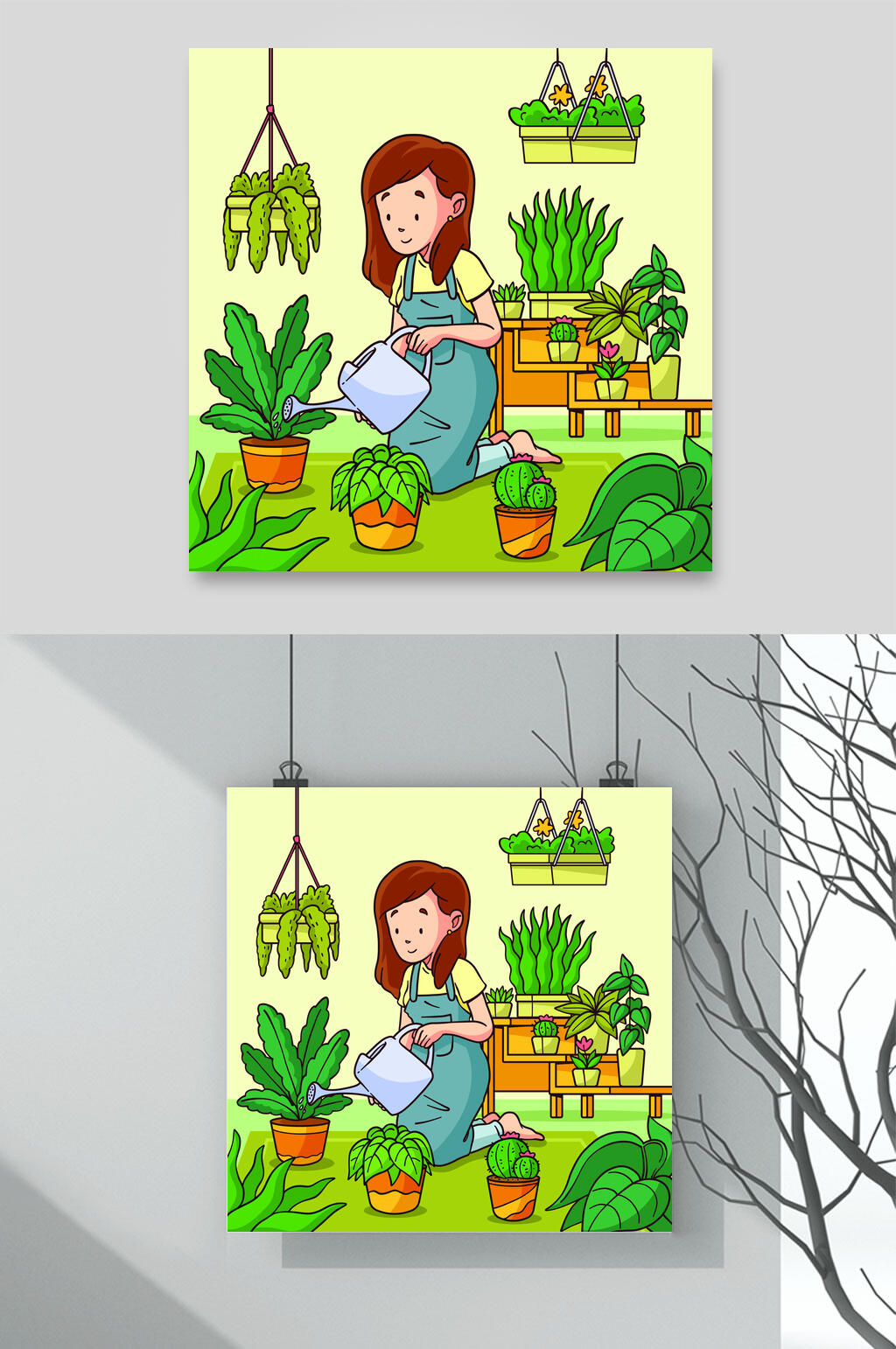 创意大气浇水种植盆栽插画矢量素材素材