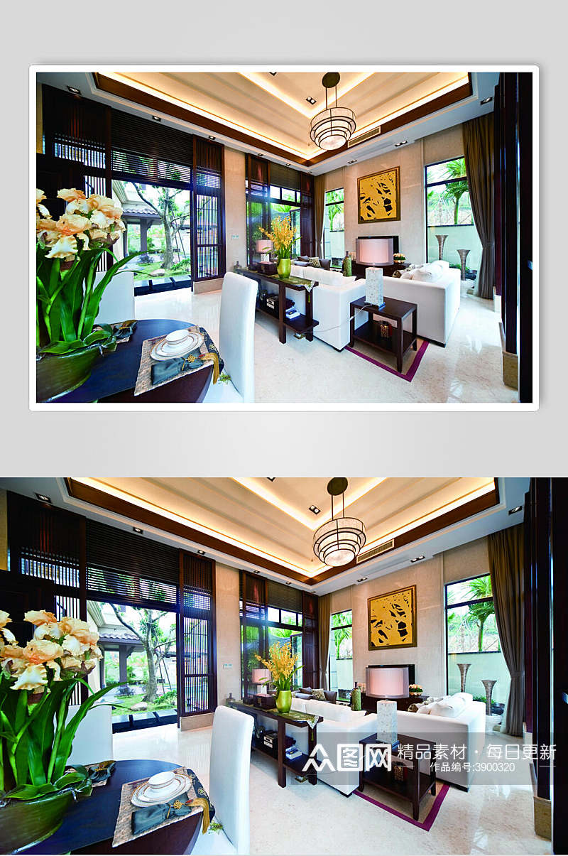 花卉客厅透光东南亚风格样板房图片素材