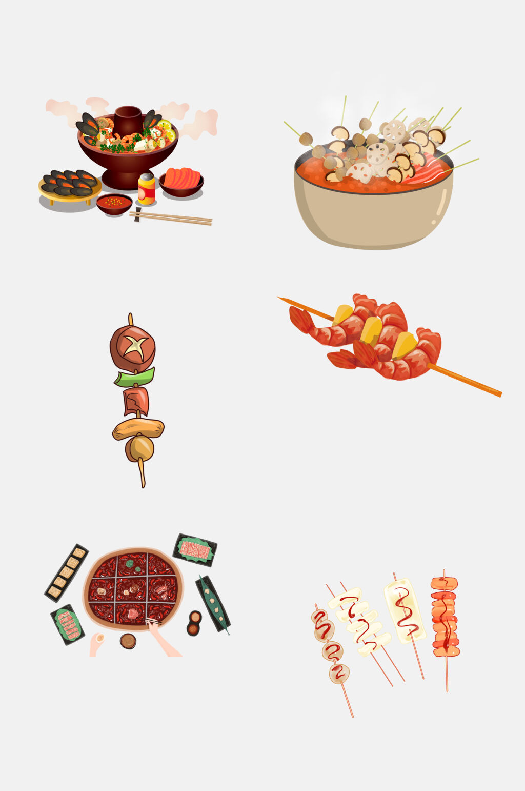 招牌美味火锅串串美食插画免抠素材