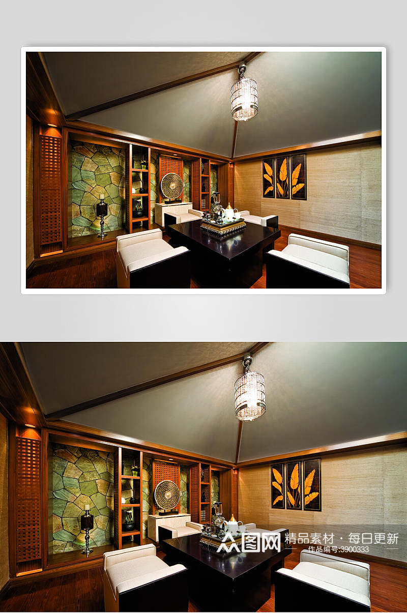 木质白色沙发东南亚风格样板房图片素材