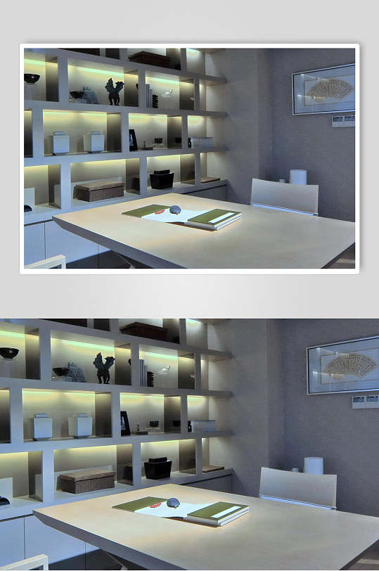 置物架桌子椅子优雅白灯现代简约家居图片