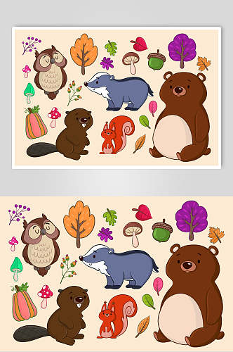 创意松鼠可爱动物手绘矢量素材