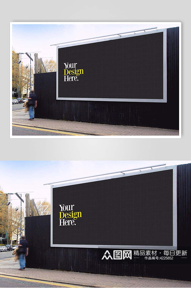 长方形英文户外广告牌场景样机素材