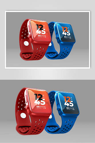 数字蓝红立体留白清新手表展示样机