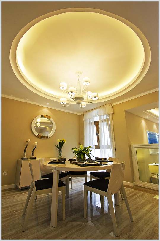 餐厅现代简约圆形吊顶西洋挂镜家居图片
