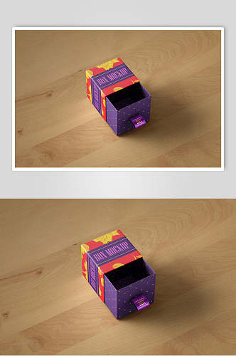 立体方形木板英文扁型抽盒样机