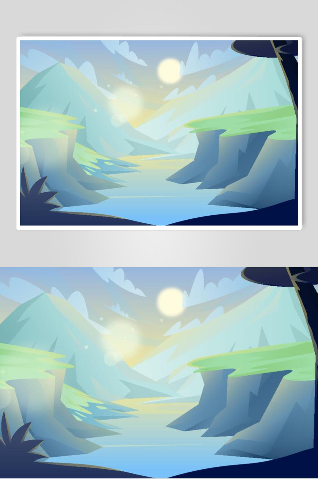 唯美创意高端山水风景插画素材
