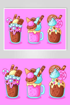 粉紫色冰淇淋甜品插画矢量设计素材