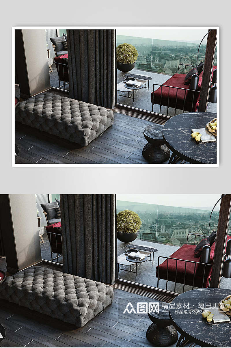 高端沙发植物阳台港式家装家居图片素材