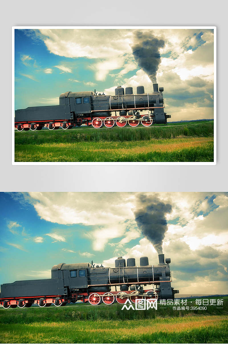 大气草地轮子云朵气体蒸汽火车图片素材