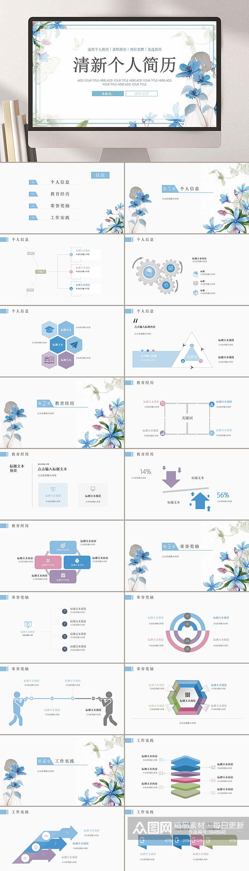 高级时尚齿轮科技个人浅蓝小清新简历PPT素材