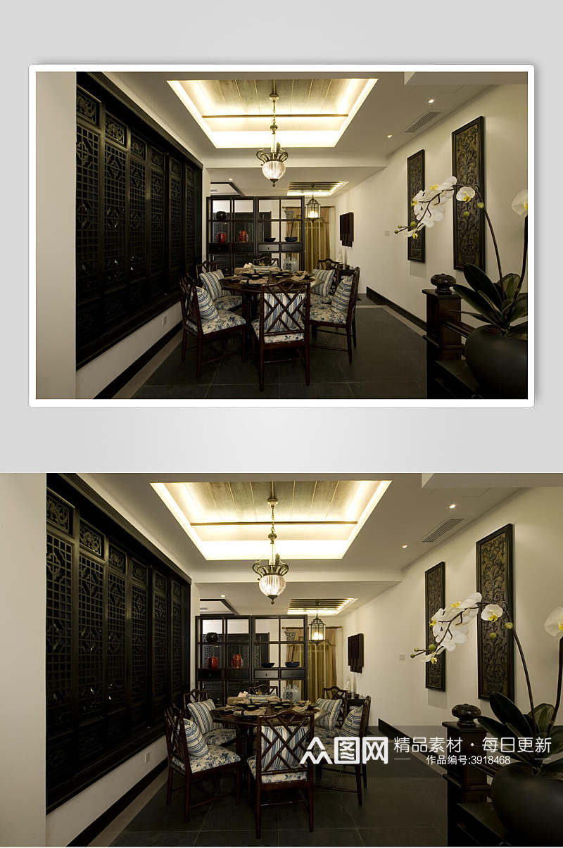 传统复古优雅吊灯黄新中式室内图片素材