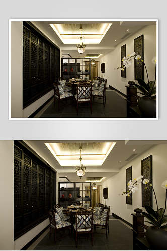 传统复古优雅吊灯黄新中式室内图片