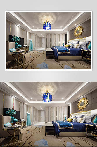 浅蓝个性优雅高级感新中式室内图片