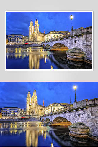 古典优雅高级感蓝路灯城市桥梁图片