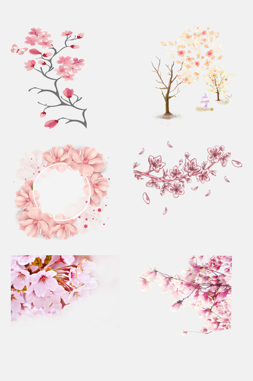 卡通治愈唯美樱花花朵手绘免抠素材素材
