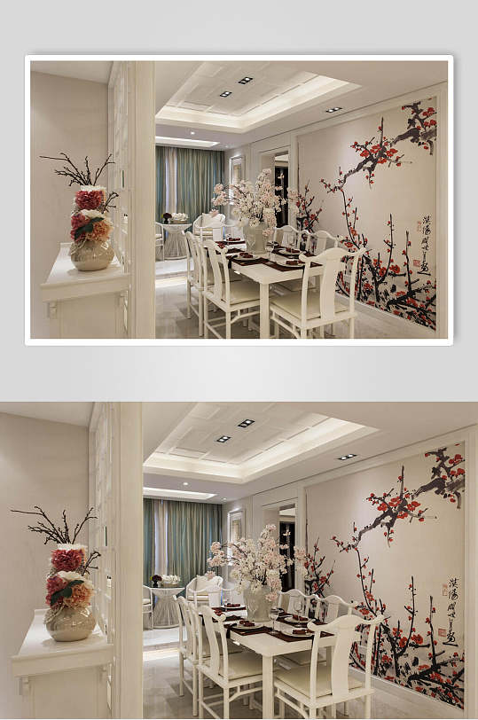 复古优雅文艺壁画白新中式室内图片