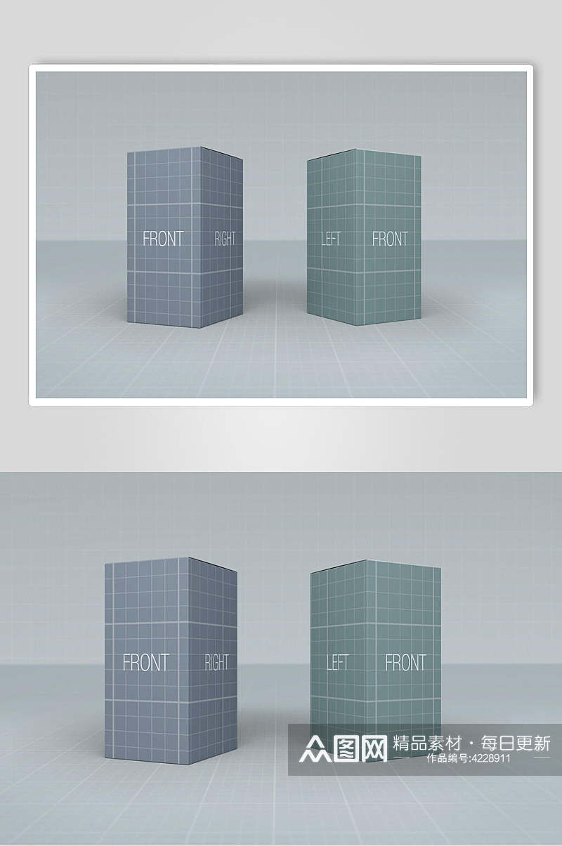 方格线条立体方形简洁包装盒样机素材