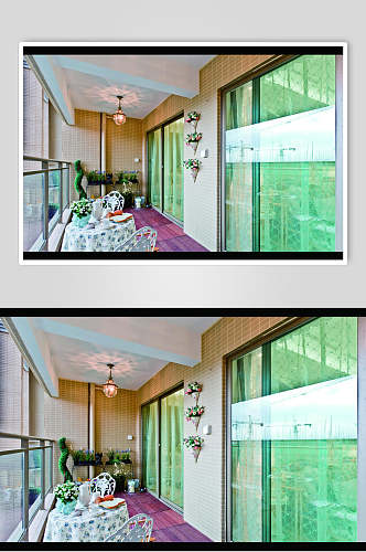 绿色玻璃阳台法式别墅样板间图片