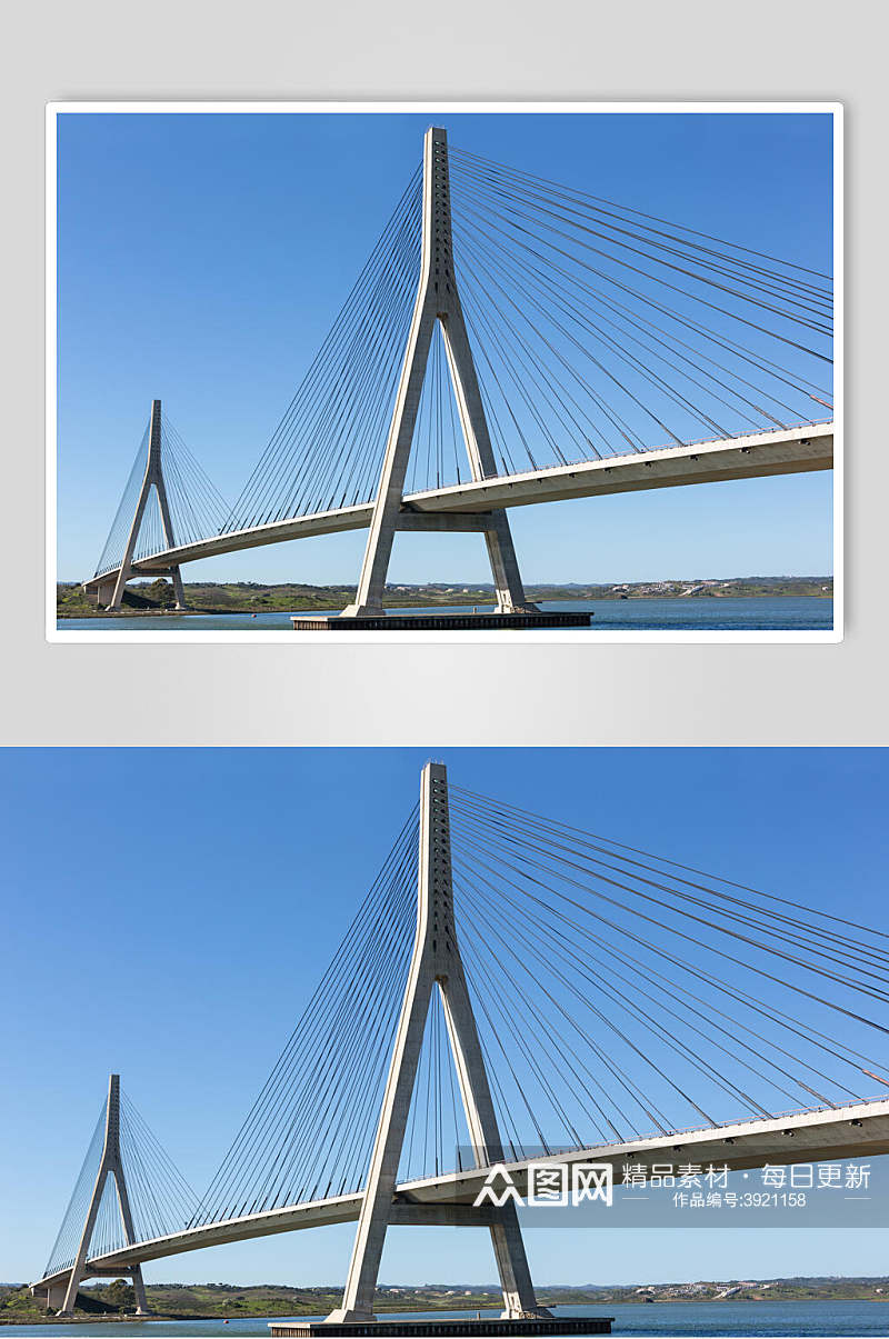 蓝色天空城市桥梁图片素材