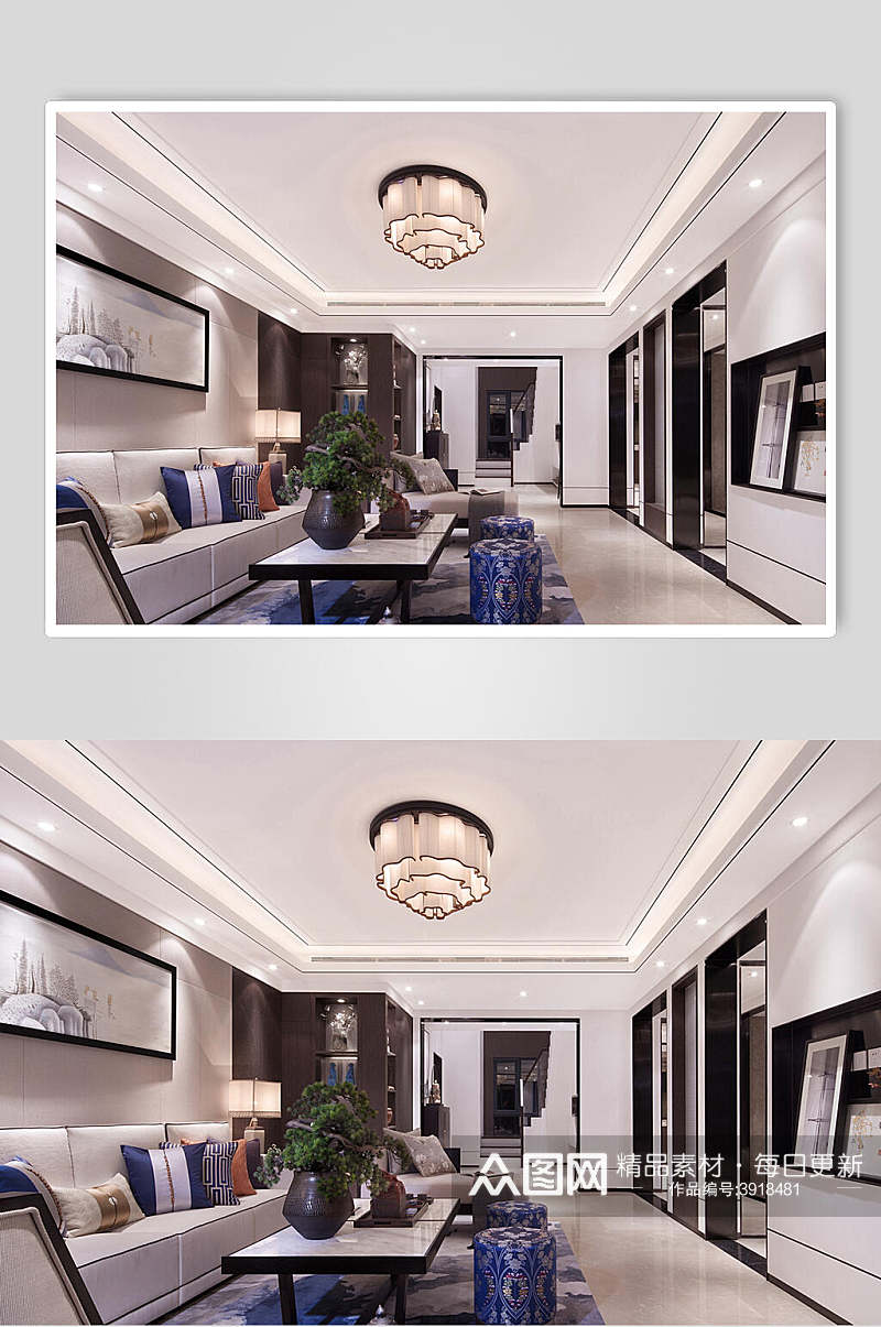 吊灯高级洋气时尚白新中式室内图片素材