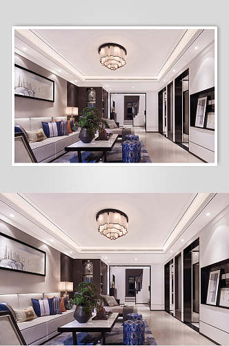 吊灯高级洋气时尚白新中式室内图片