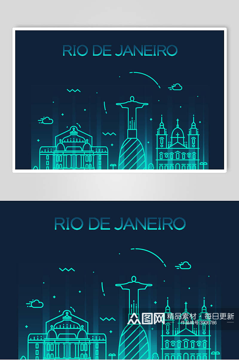 里约热内卢世界地标建筑城市线性矢量素材素材