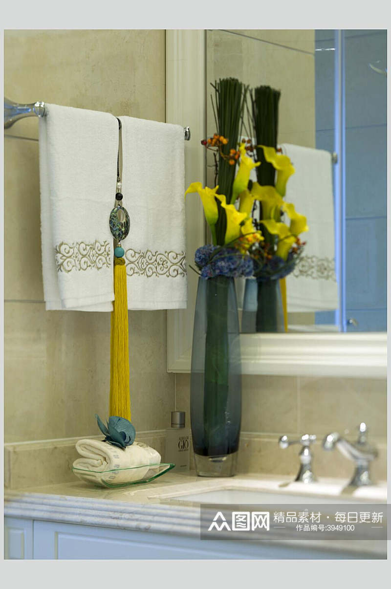 洗手台毛巾花瓶法式别墅样板间图片素材