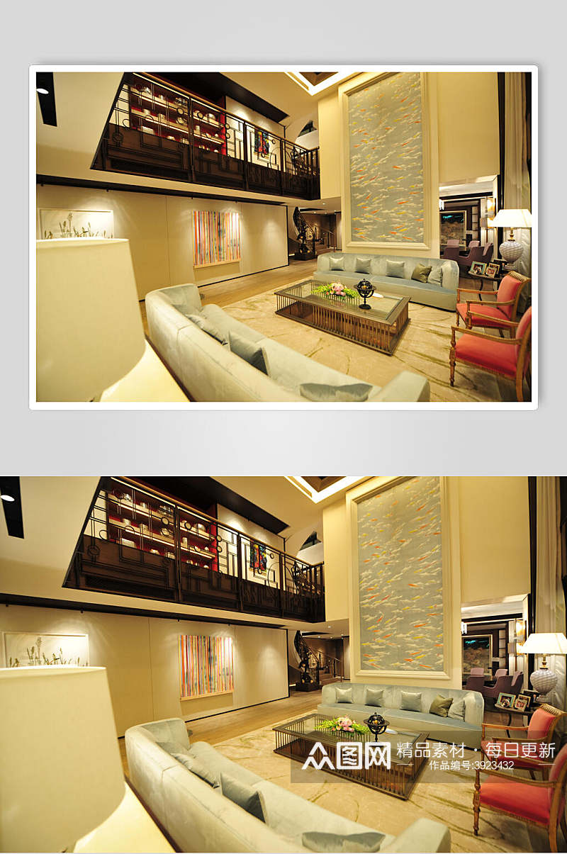 大气优雅个性沙发黄新中式室内图片素材