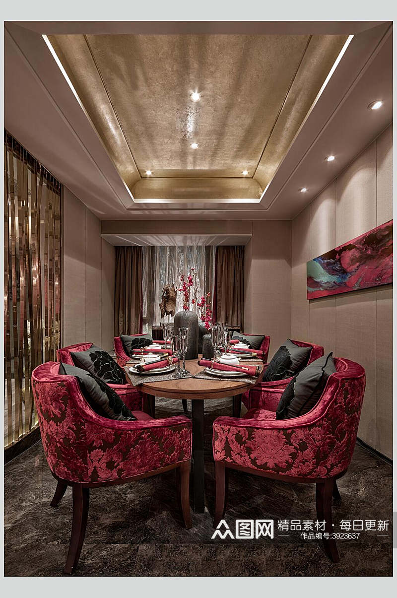 温馨优雅高级洋气红新中式室内图片素材
