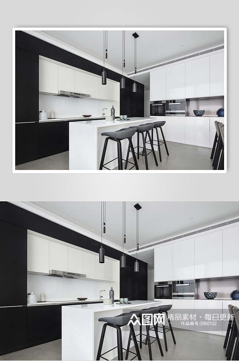 黑白色厨房吧台港式家装家居图片素材