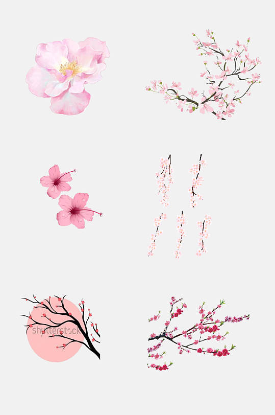 浪漫唯美粉色樱花花朵手绘免抠素材