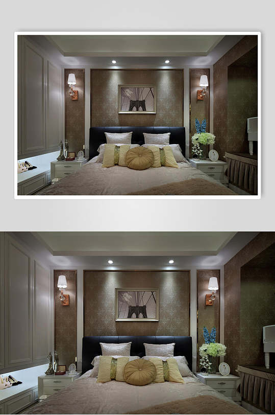 欧式床头背景卧室法式别墅样板间图片