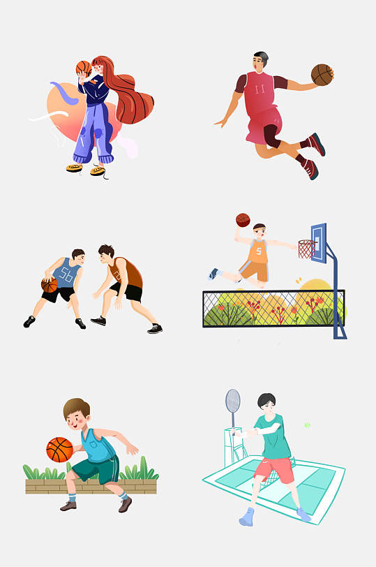 篮球简约卡通体育运动人物免抠素材