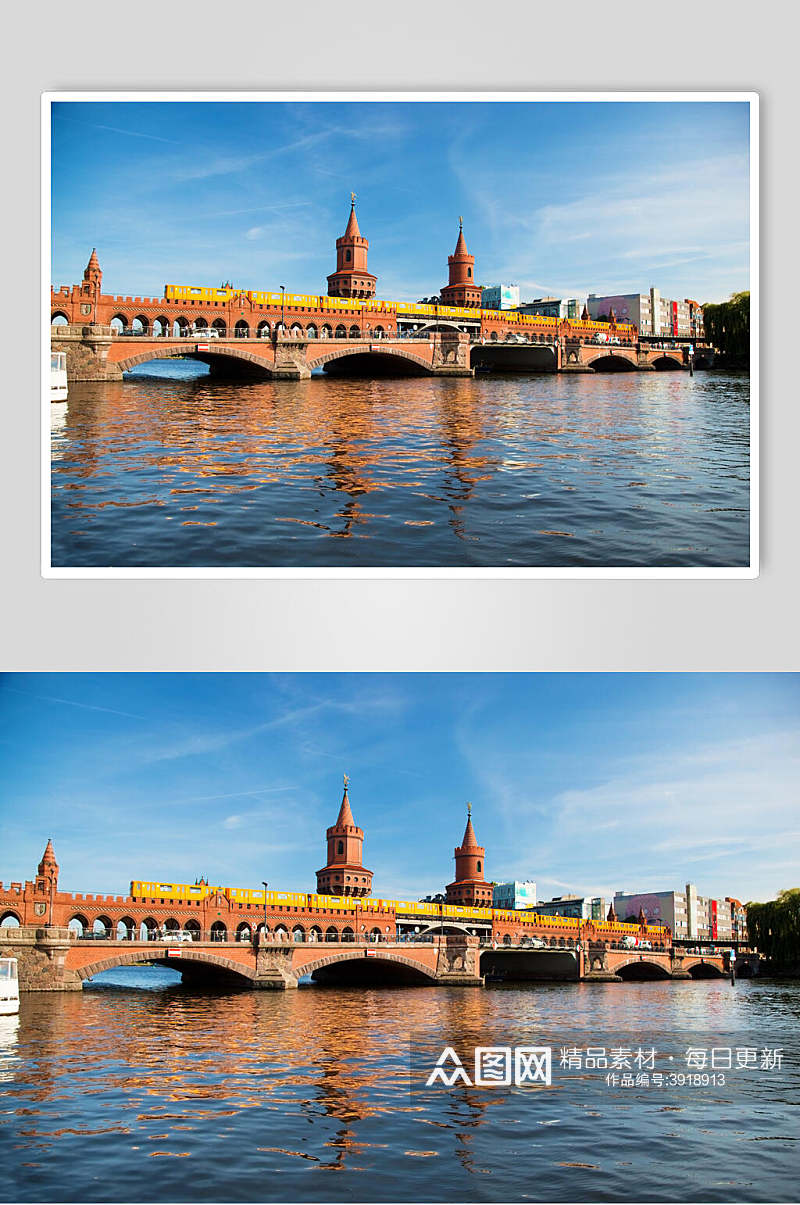 古典优雅高级感湖蓝色城市桥梁图片素材