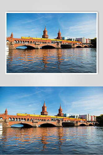 古典优雅高级感湖蓝色城市桥梁图片