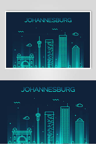 蓝色世界地标建筑城市线性矢量素材