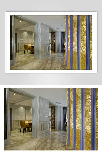 金色玻璃隔断大理石法式别墅样板间图片