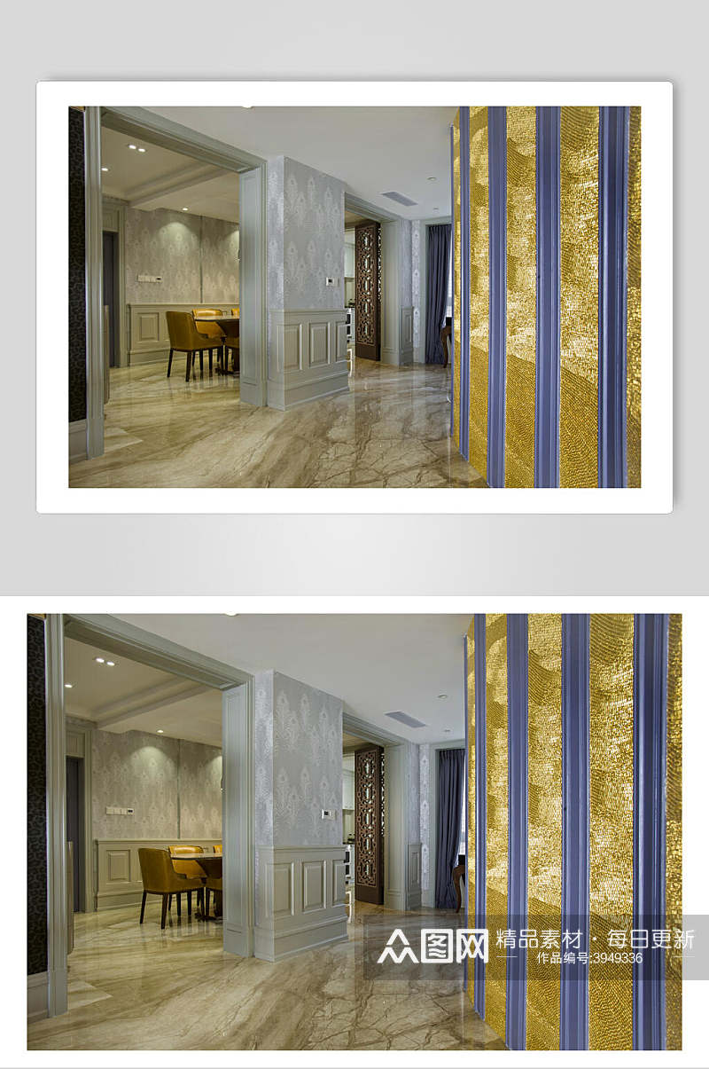 金色玻璃隔断大理石法式别墅样板间图片素材
