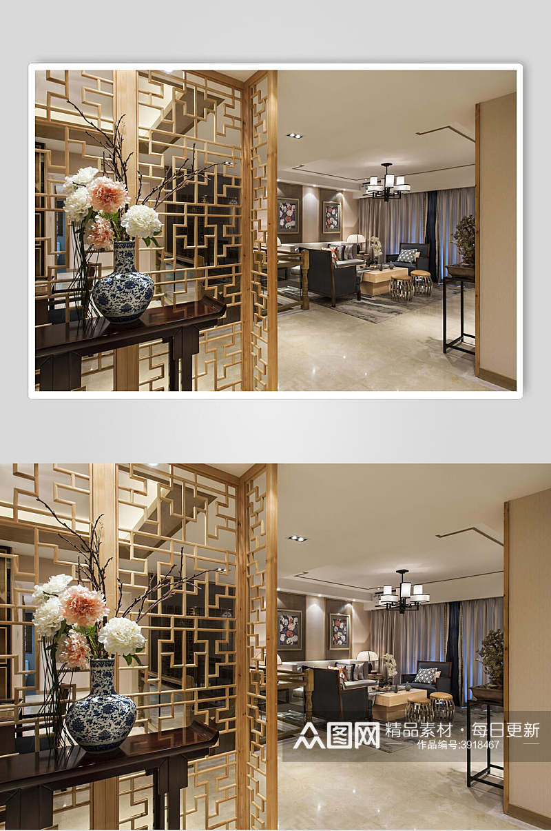高级洋气时尚木头黄新中式室内图片素材