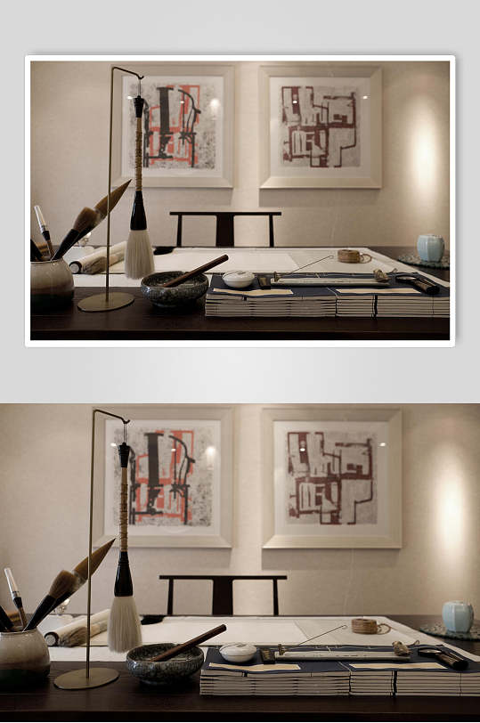 相框艺术画桌椅毛笔新中式室内图片