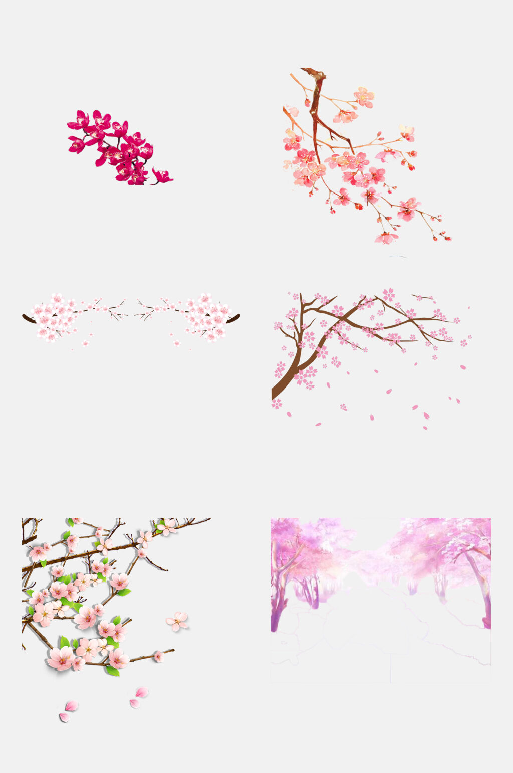 树枝叶子粉色樱花花朵手绘免抠素材素材