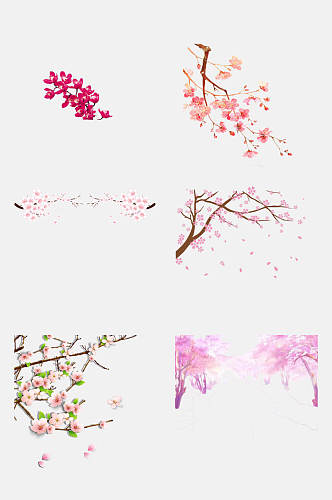 树枝叶子粉色樱花花朵手绘免抠素材